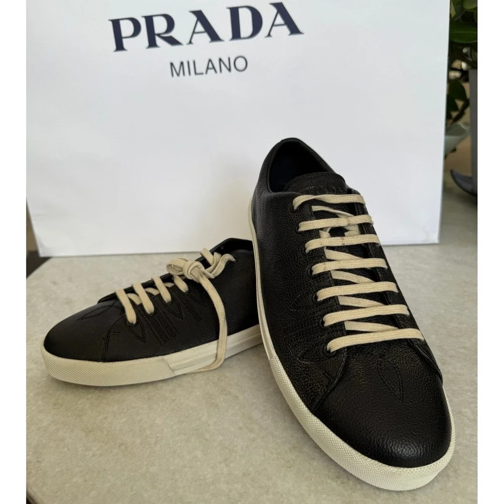 Prada 2EE448 Age Effect Men's Black Nappa Leather Sneakers Shoes, Size UK 8 - Picture 11 of 16